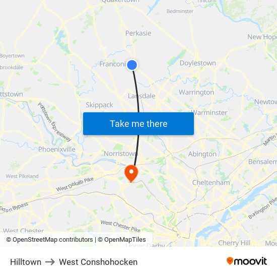 Hilltown to West Conshohocken map