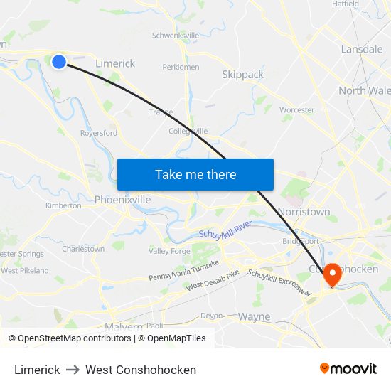 Limerick to West Conshohocken map