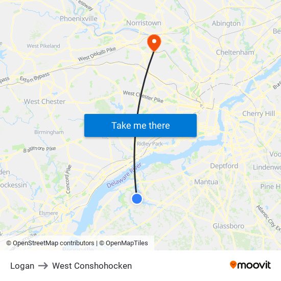 Logan to West Conshohocken map