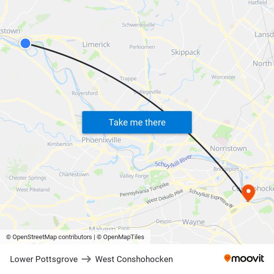 Lower Pottsgrove to West Conshohocken map