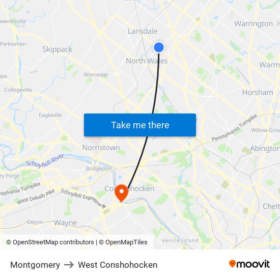 Montgomery to West Conshohocken map