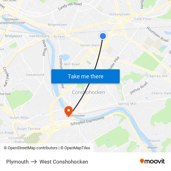 Plymouth to West Conshohocken map
