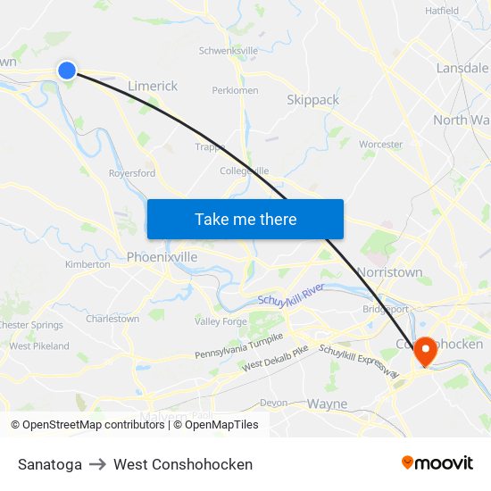 Sanatoga to West Conshohocken map