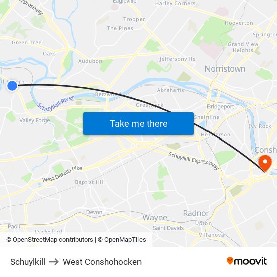 Schuylkill to West Conshohocken map