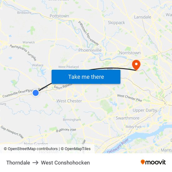 Thorndale to West Conshohocken map