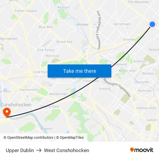 Upper Dublin to West Conshohocken map