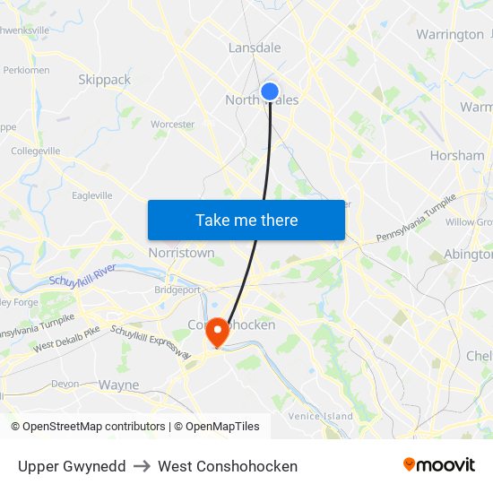 Upper Gwynedd to West Conshohocken map