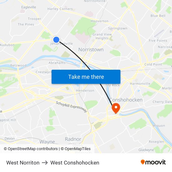 West Norriton to West Conshohocken map