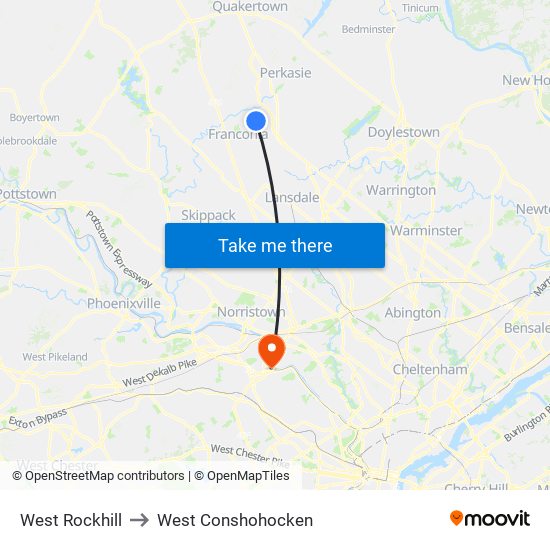 West Rockhill to West Conshohocken map