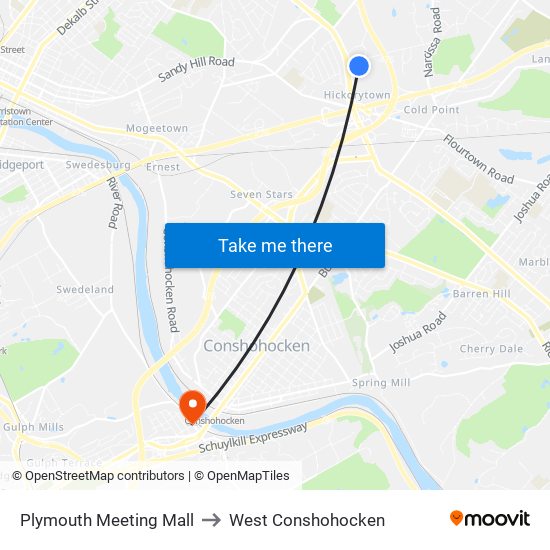 Plymouth Meeting Mall to West Conshohocken map