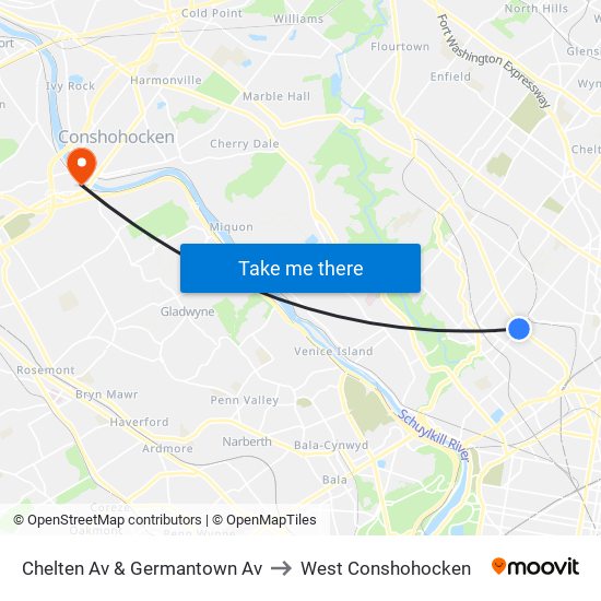 Chelten Av & Germantown Av to West Conshohocken map