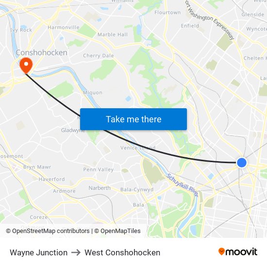 Wayne Junction to West Conshohocken map