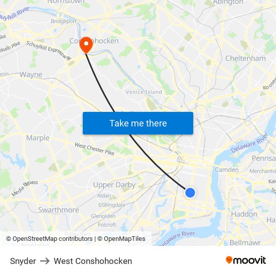 Snyder to West Conshohocken map