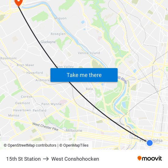 15th St Station to West Conshohocken map