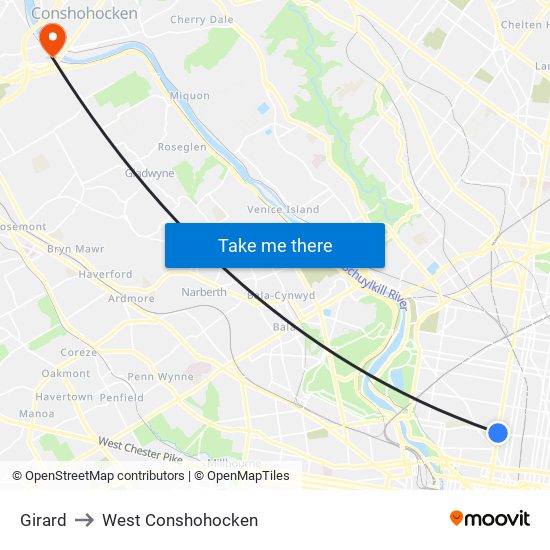 Girard to West Conshohocken map