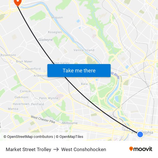 Market Street Trolley to West Conshohocken map