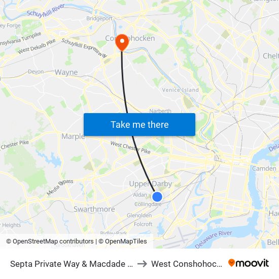 Septa Private Way & Macdade Blvd to West Conshohocken map