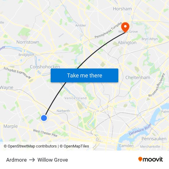 Ardmore to Willow Grove map