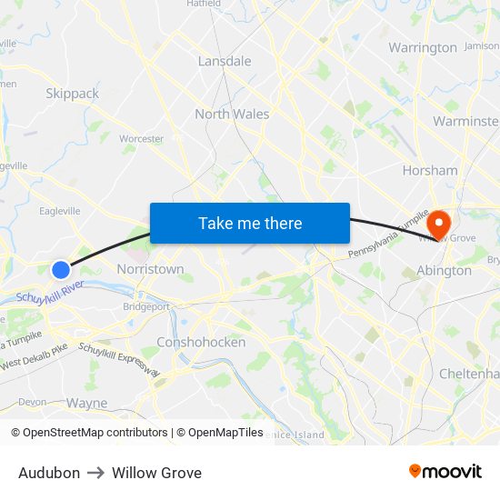Audubon to Willow Grove map