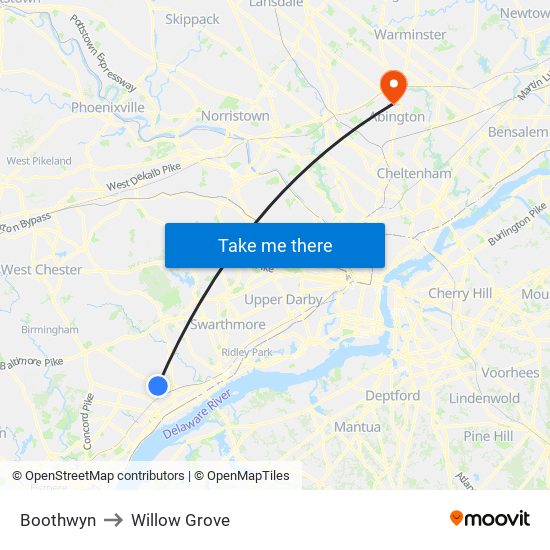 Boothwyn to Willow Grove map
