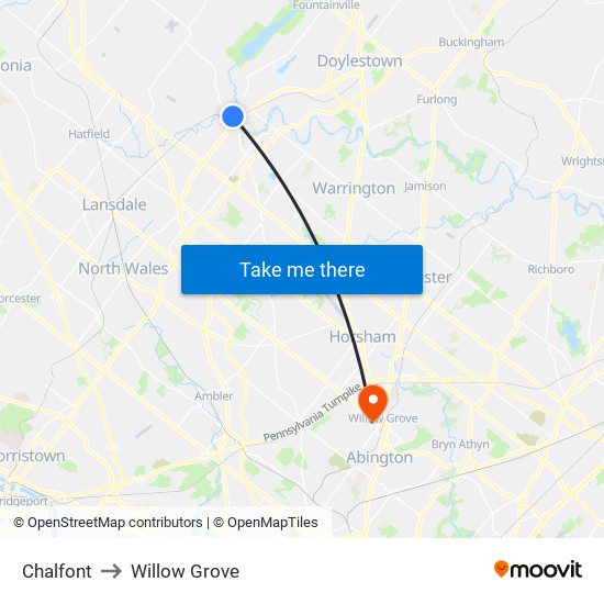 Chalfont to Willow Grove map