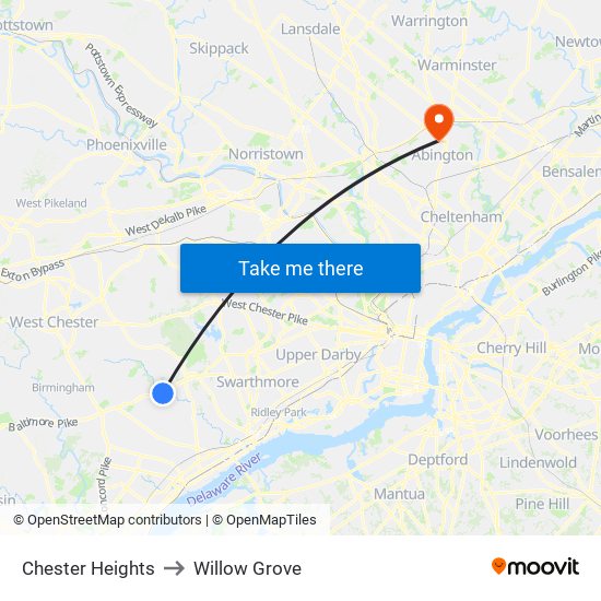 Chester Heights to Willow Grove map