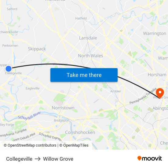 Collegeville to Willow Grove map