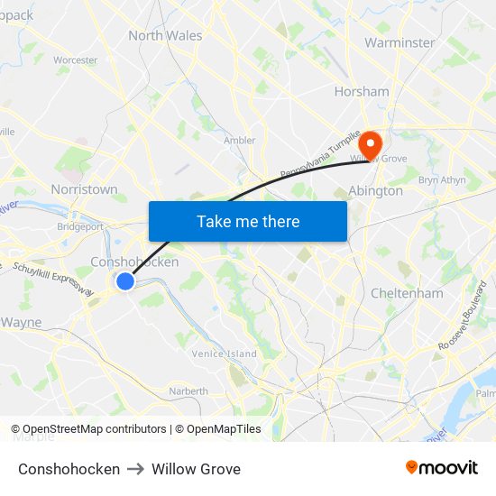 Conshohocken to Willow Grove map