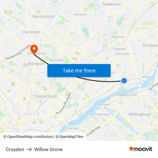 Croydon to Willow Grove map