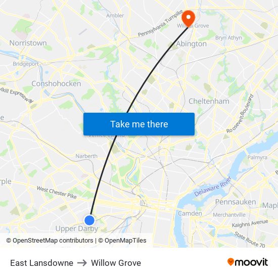 East Lansdowne to Willow Grove map