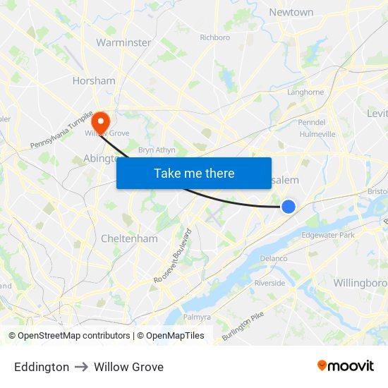 Eddington to Willow Grove map