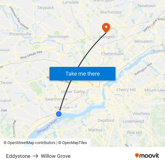 Eddystone to Willow Grove map