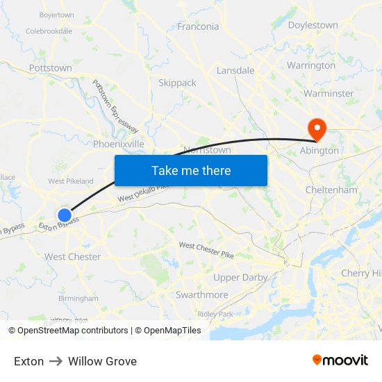 Exton to Willow Grove map