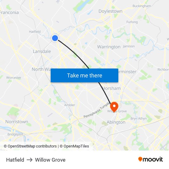 Hatfield to Willow Grove map