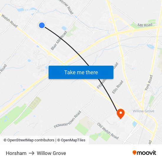 Horsham to Willow Grove map