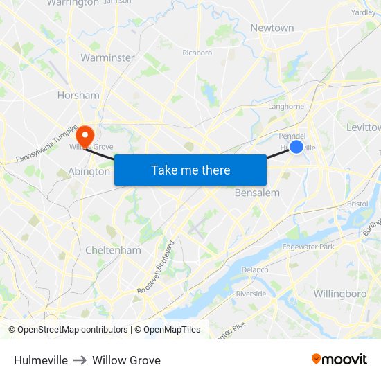 Hulmeville to Willow Grove map