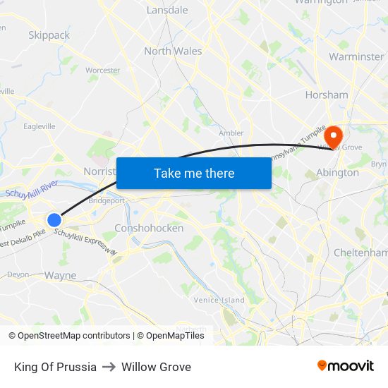 King Of Prussia to Willow Grove map