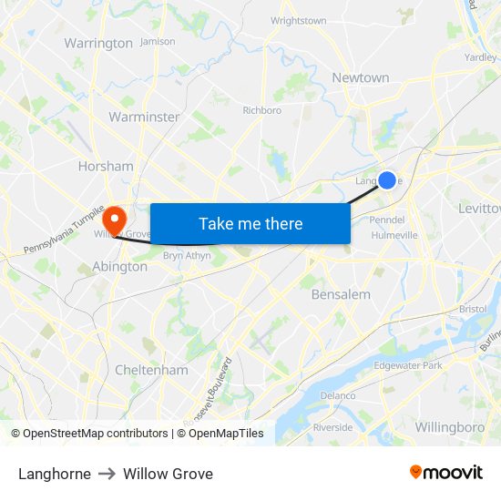 Langhorne to Willow Grove map
