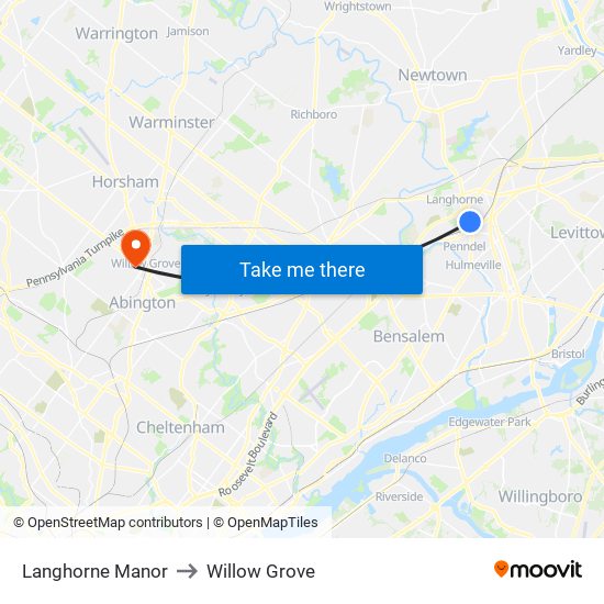 Langhorne Manor to Willow Grove map