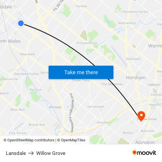 Lansdale to Willow Grove map