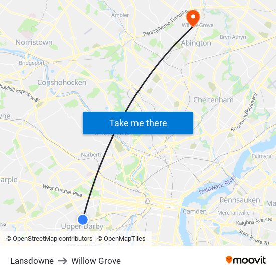 Lansdowne to Willow Grove map