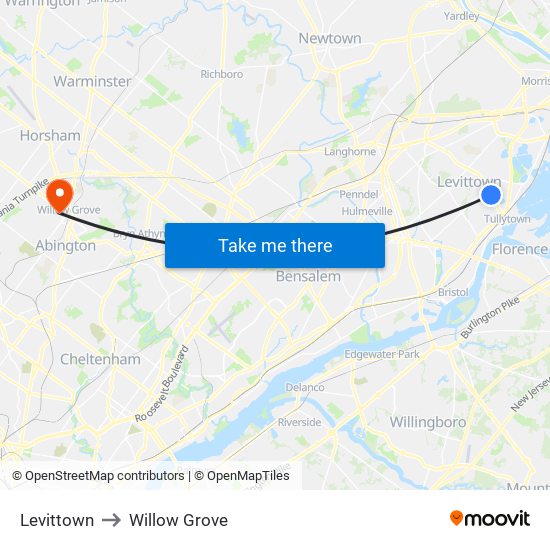 Levittown to Willow Grove map