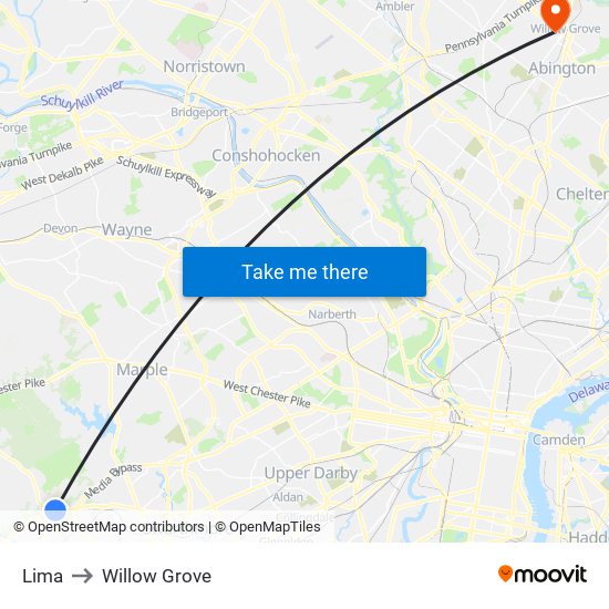 Lima to Willow Grove map