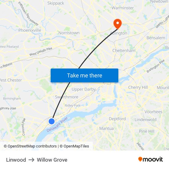 Linwood to Willow Grove map