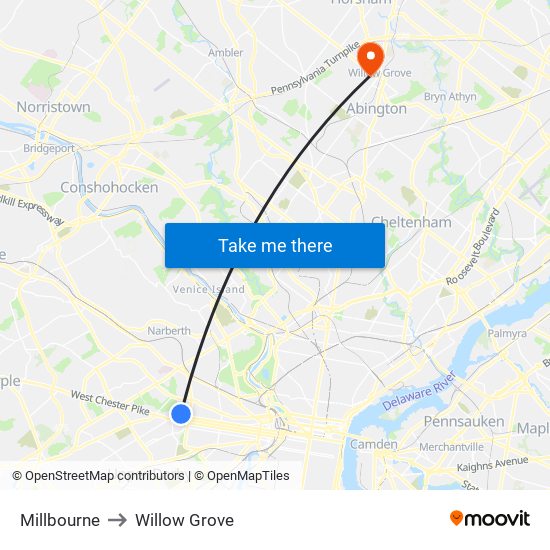 Millbourne to Willow Grove map