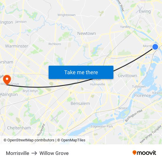 Morrisville to Willow Grove map