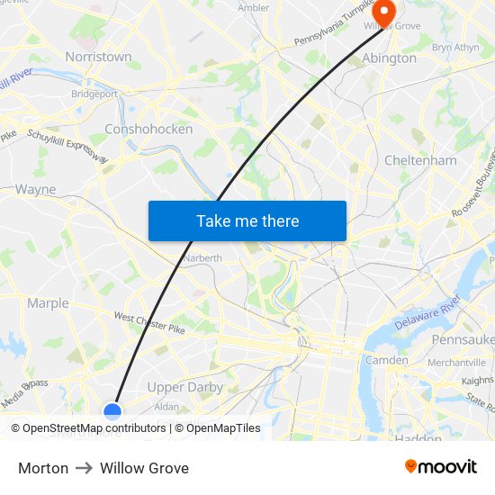 Morton to Willow Grove map