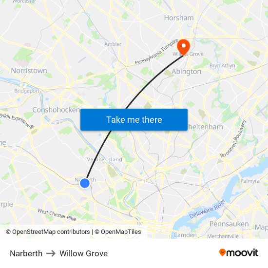 Narberth to Willow Grove map