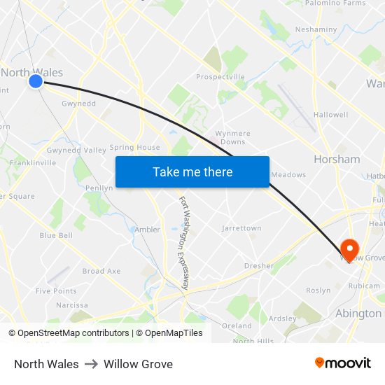 North Wales to Willow Grove map