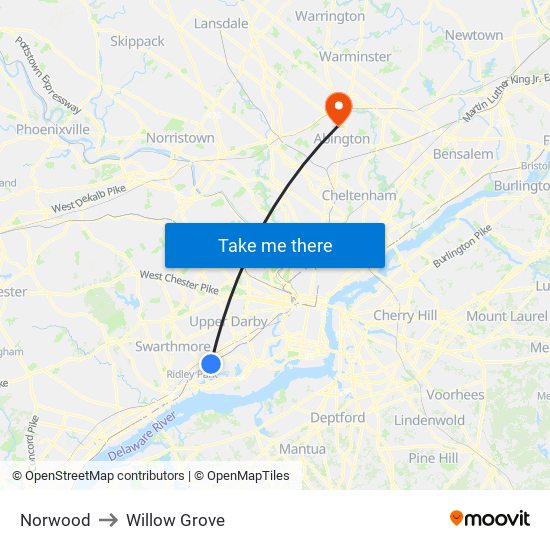 Norwood to Willow Grove map